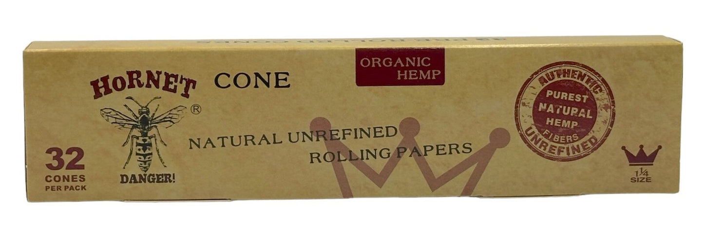 Hornet Natural Unrefined 1 1/4 Pre Rolled Paper Cones (32 Pack)