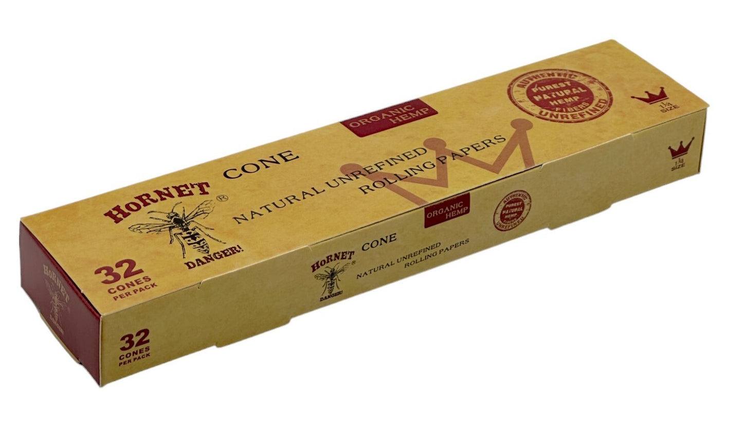 Hornet Natural Unrefined 1 1/4 Pre Rolled Paper Cones (32 Pack)