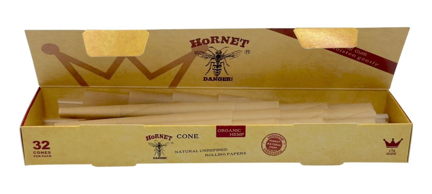 Hornet Natural Unrefined 1 1/4 Pre Rolled Paper Cones (32 Pack)