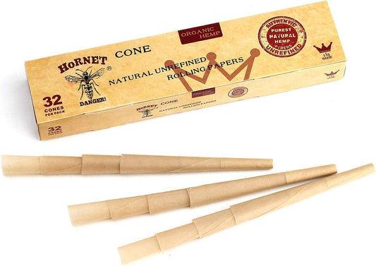 Hornet Natural Unrefined 1 1/4 Pre Rolled Paper Cones (32 Pack)