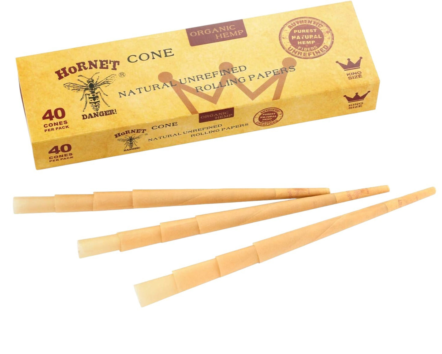 Hornet Natural Unrefined King Size Pre Rolled Paper Cones (40 Pack)