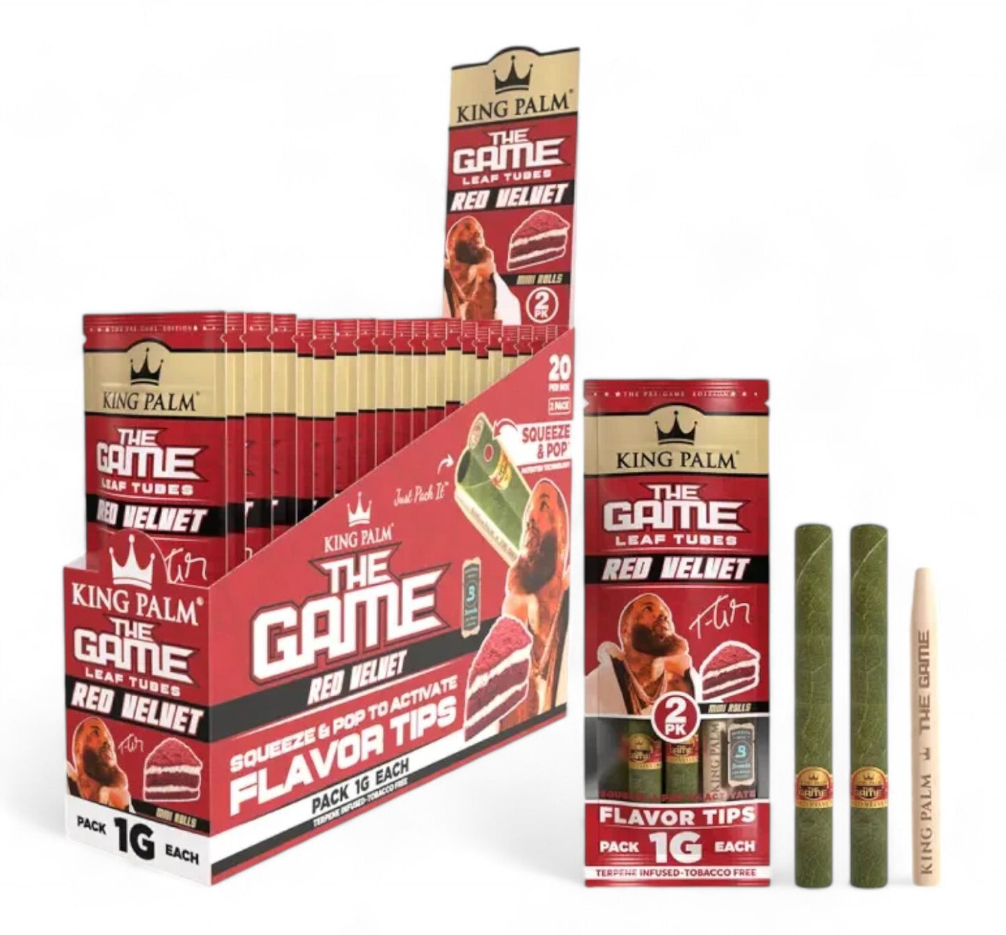 20 Box King Palm Peach The Game - Red Velvet - 2 Minis Smoking Roll Tobacco Herbs