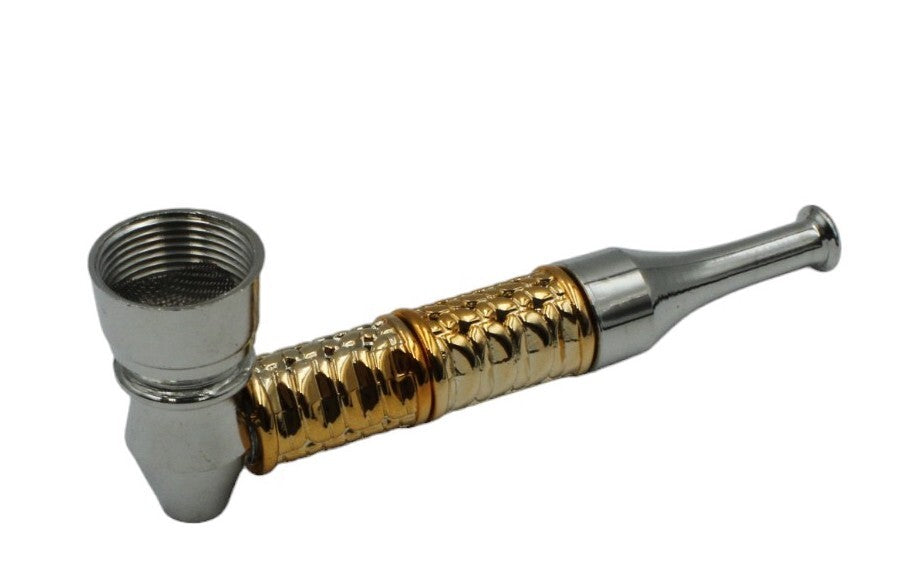 Pack of Silver and Gold Metal Smoking Pipes Washable Solid