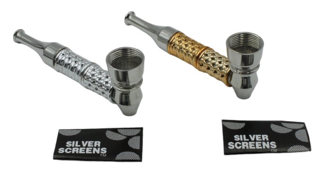 Pack of Silver and Gold Metal Smoking Pipes Washable Solid