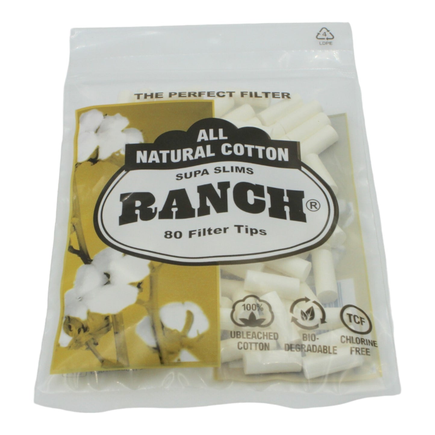 Ranch Supa Slim Natural Cotton Cigarette Filters - 80 Tips