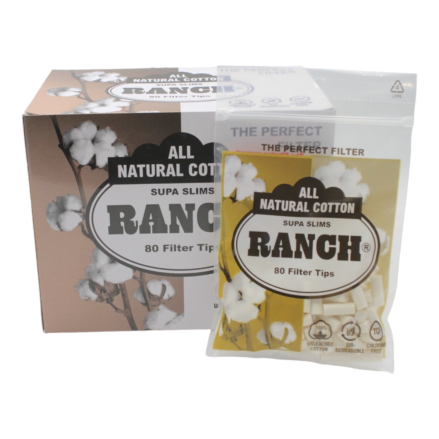 Box of 12 Ranch Supa Slim Natural Cotton Cigarette Filters - 960 Filters