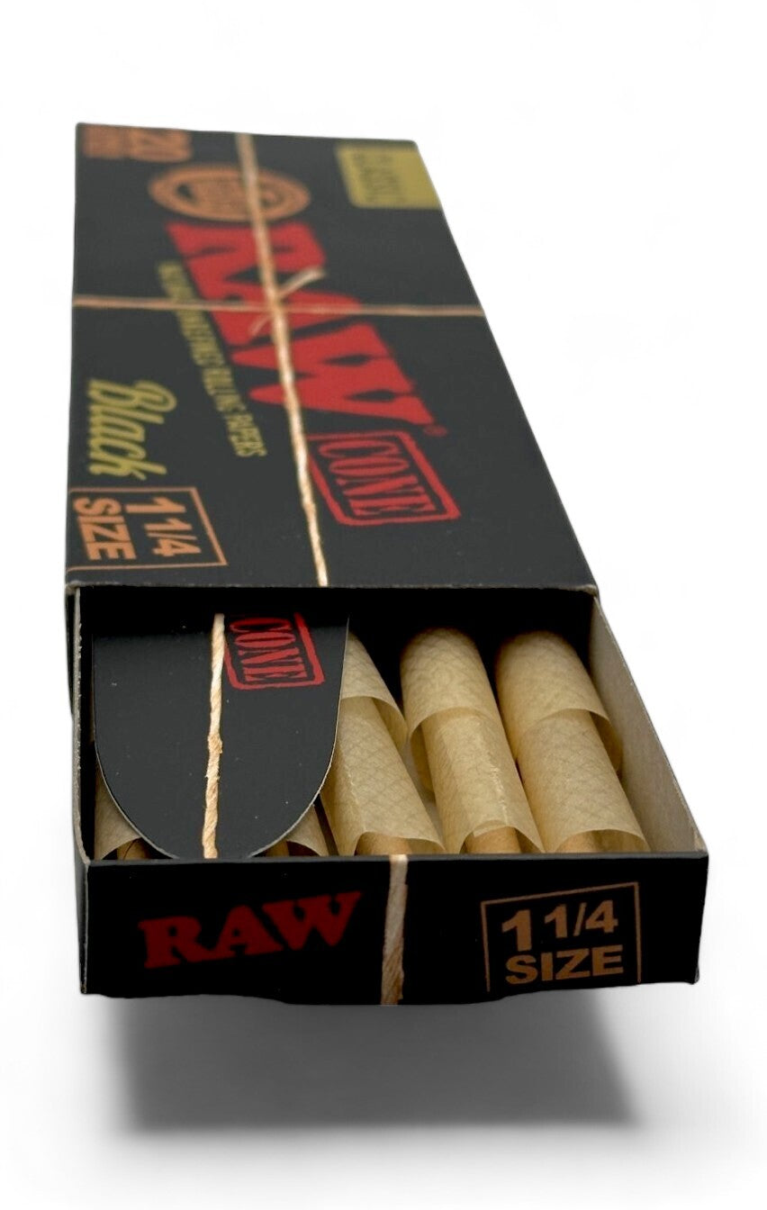 10 X Raw Black Ultra Fine 1 1/4 Pre Rolled Cones - 20 Pack