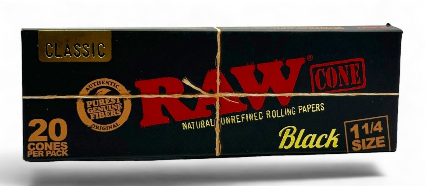 10 X Raw Black Ultra Fine 1 1/4 Pre Rolled Cones - 20 Pack