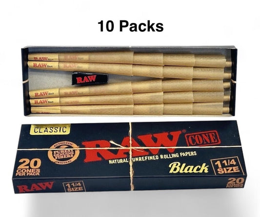 10 X Raw Black Ultra Fine 1 1/4 Pre Rolled Cones - 20 Pack