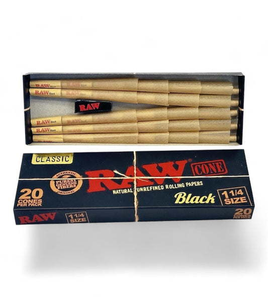 Raw Black Ultra Fine 1 1/4 Pre Rolled Cones - 20 Pack