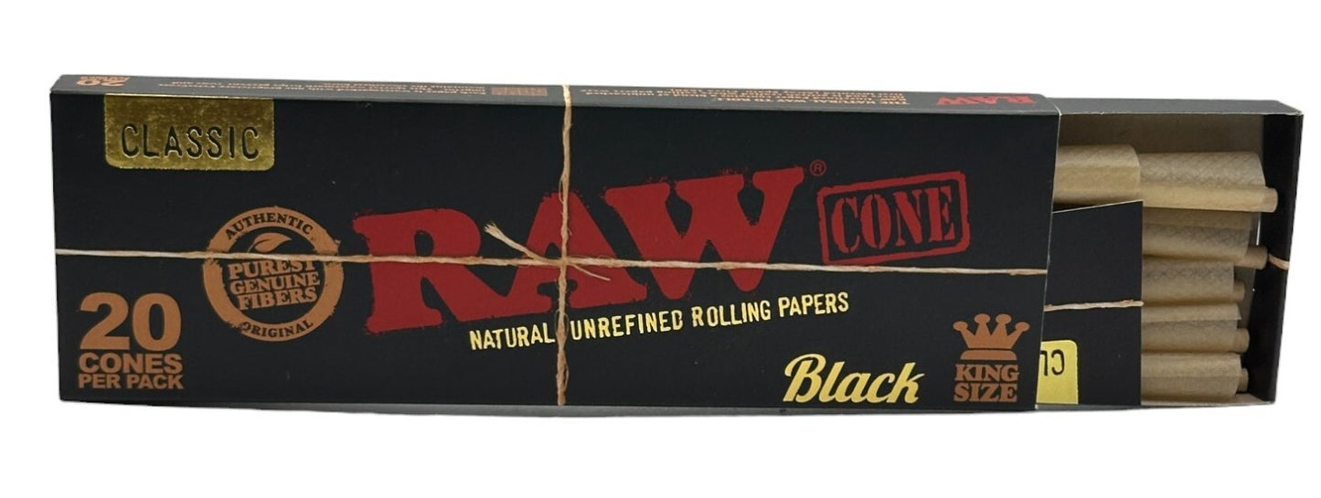 Raw Black Ultra Fine King Size Pre Rolled Cones - 10 X 20 Pack 200 Cones