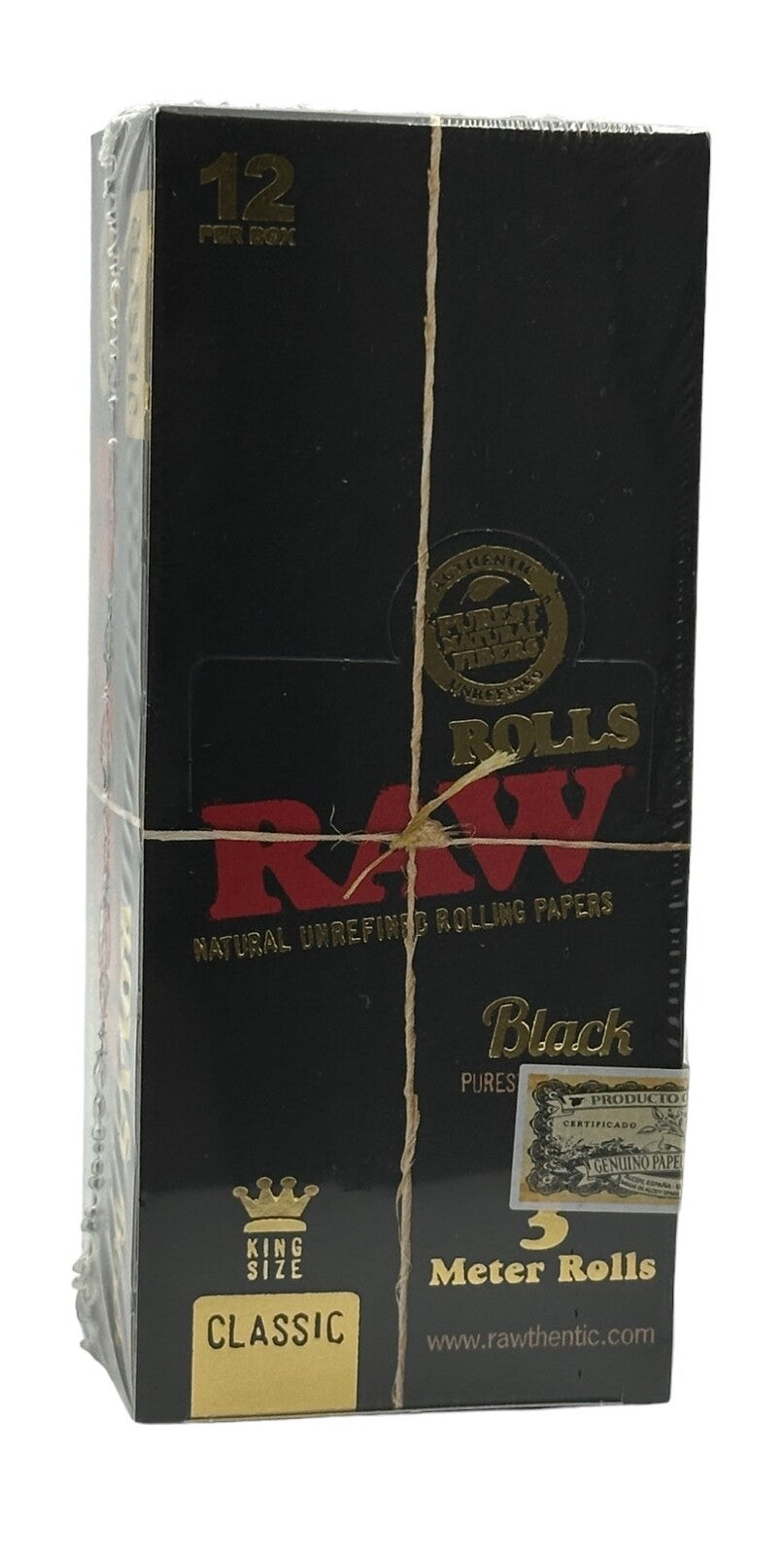 Box of 12 RAW Black King Size 3 Meter Rolls - Ultra Thin Natural