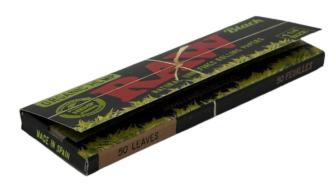 RAW Black Ultra Thin 1 1/4 Organic Hemp Papers - 50 Leaves