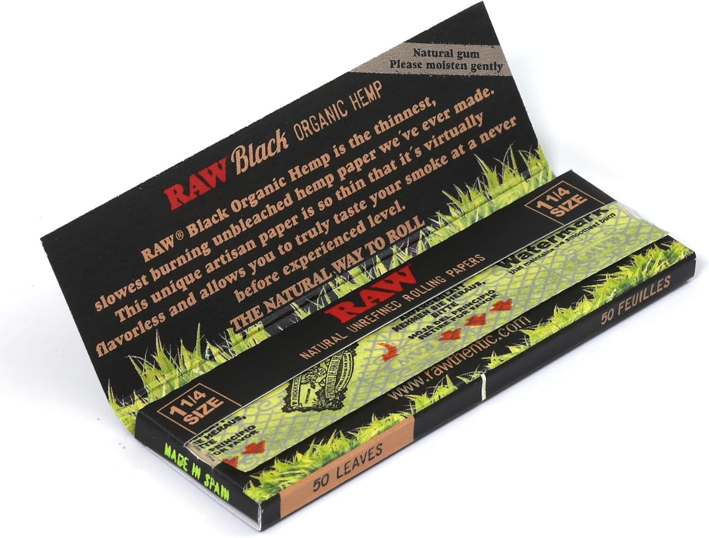 RAW Black Ultra Thin 1 1/4 Organic Hemp Papers - 50 Leaves