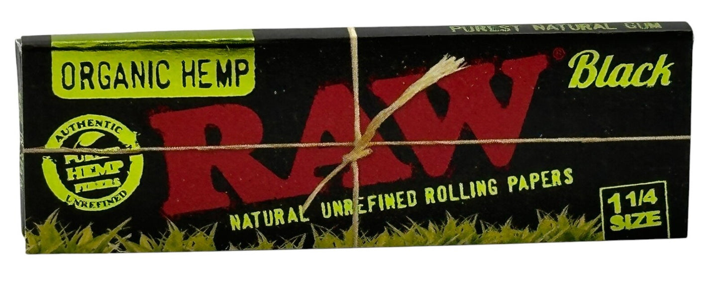 RAW Black Ultra Thin 1 1/4 Organic Hemp Papers - 50 Leaves