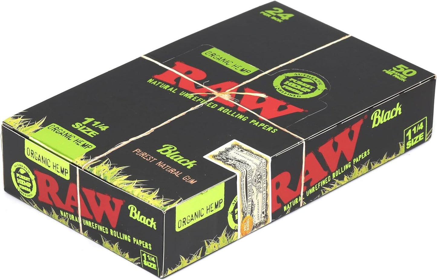 Box of 24 RAW Black Ultra Thin 1 1/4 Organic Hemp Papers