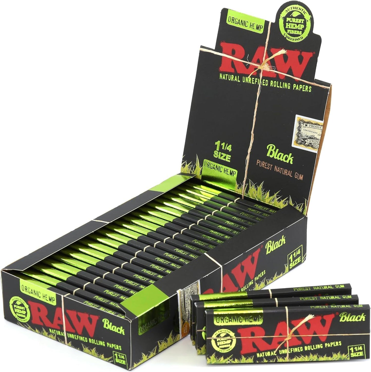 Box of 24 RAW Black Ultra Thin 1 1/4 Organic Hemp Papers