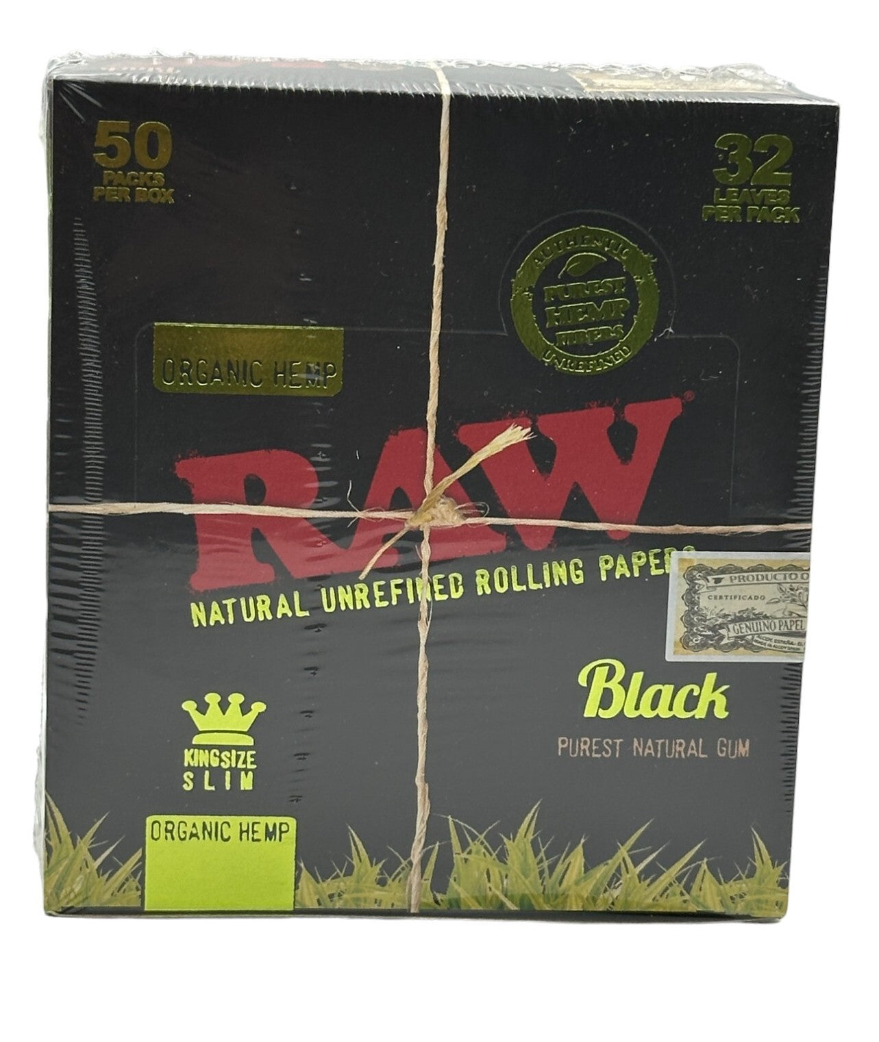 Box of 50 RAW Black Ultra Thin King Size Organic Hemp Papers