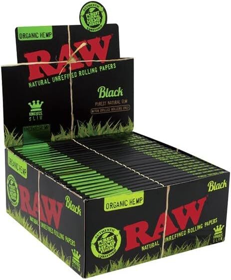 Box of 50 RAW Black Ultra Thin King Size Organic Hemp Papers