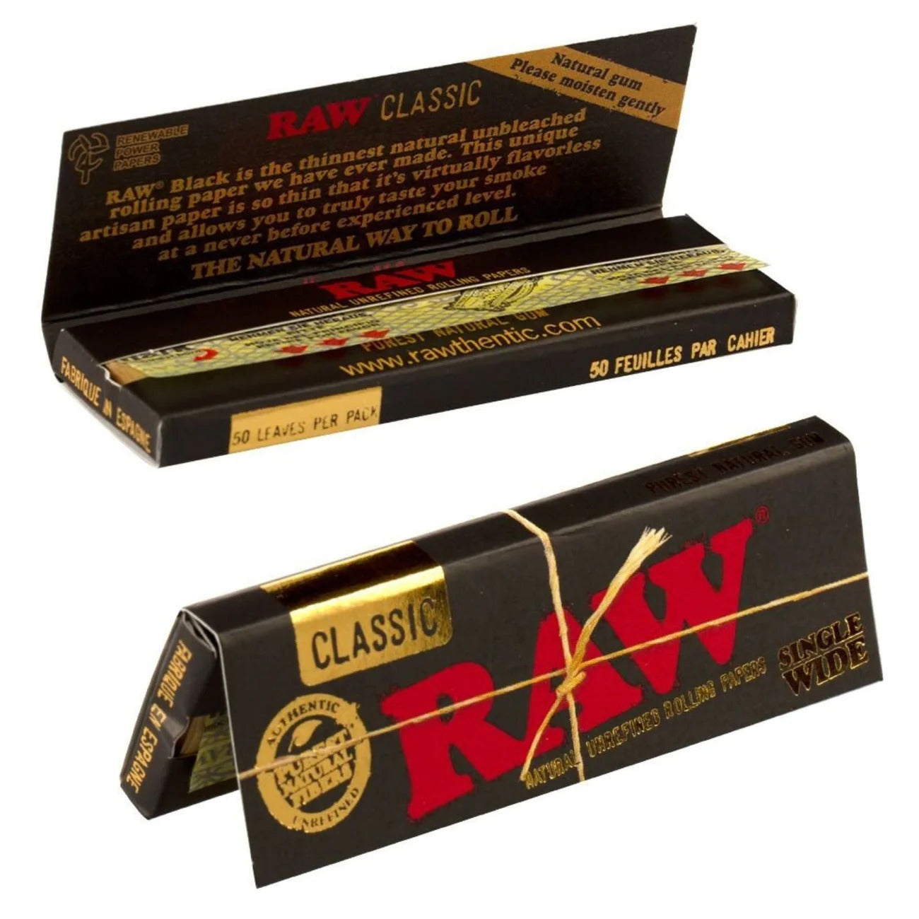 RAW Black Ultra Thin Single Wide Papers - 50 Leaf Book