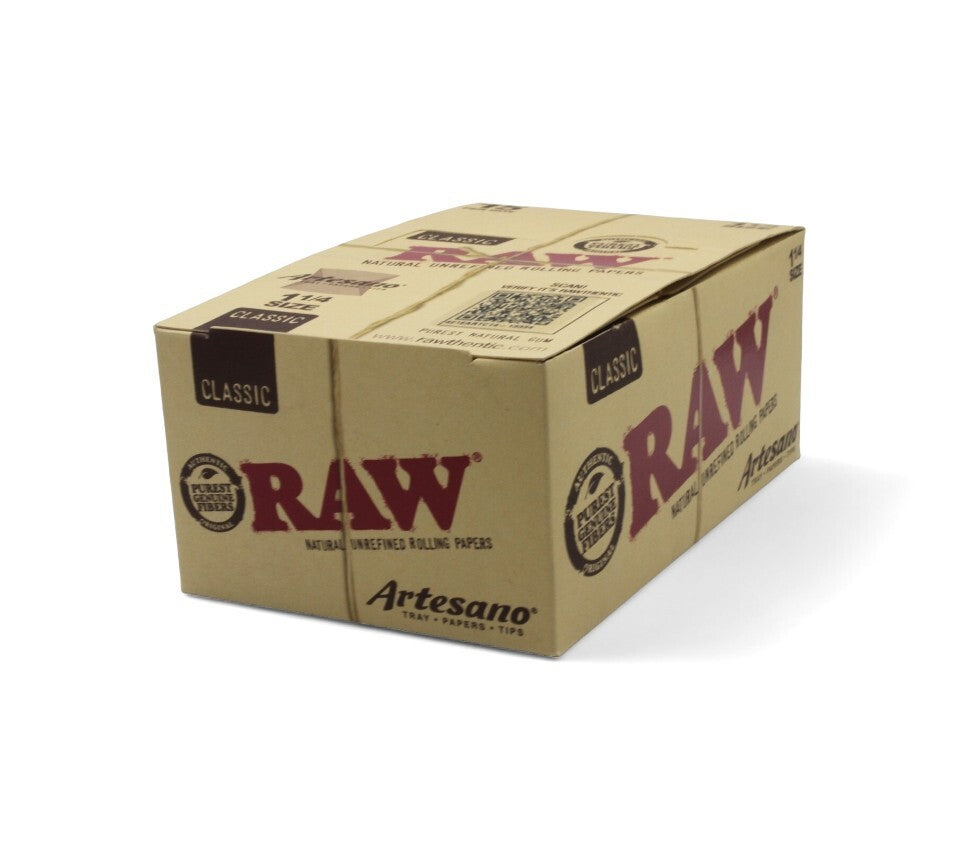 Box of 15 Raw 1 1/4 Size Slim Artesano - Tray, Papers, Tips