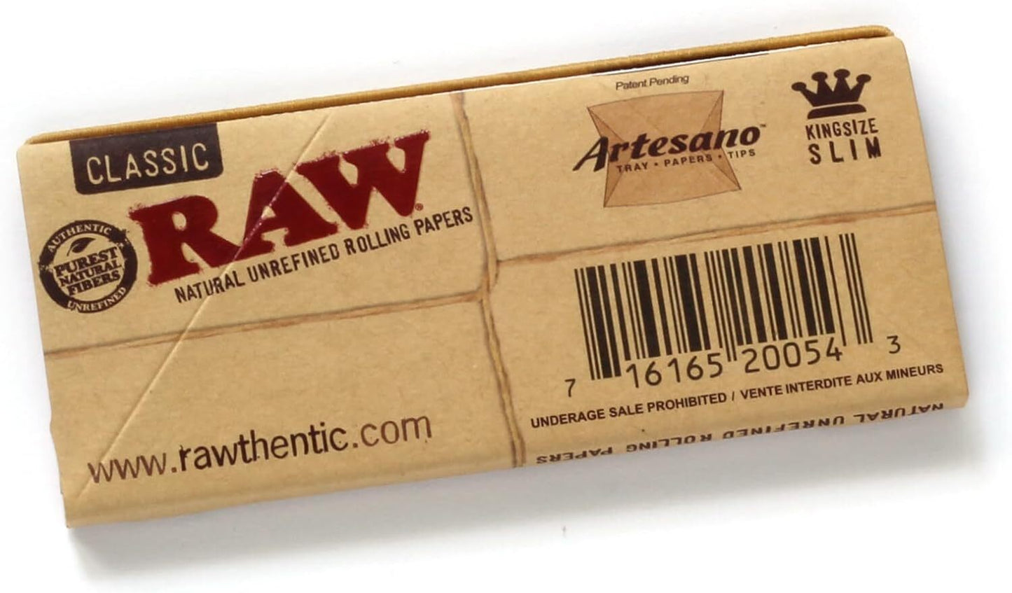 Raw King Size Slim Artesano - Tray, Papers, Tips (32 sheets)