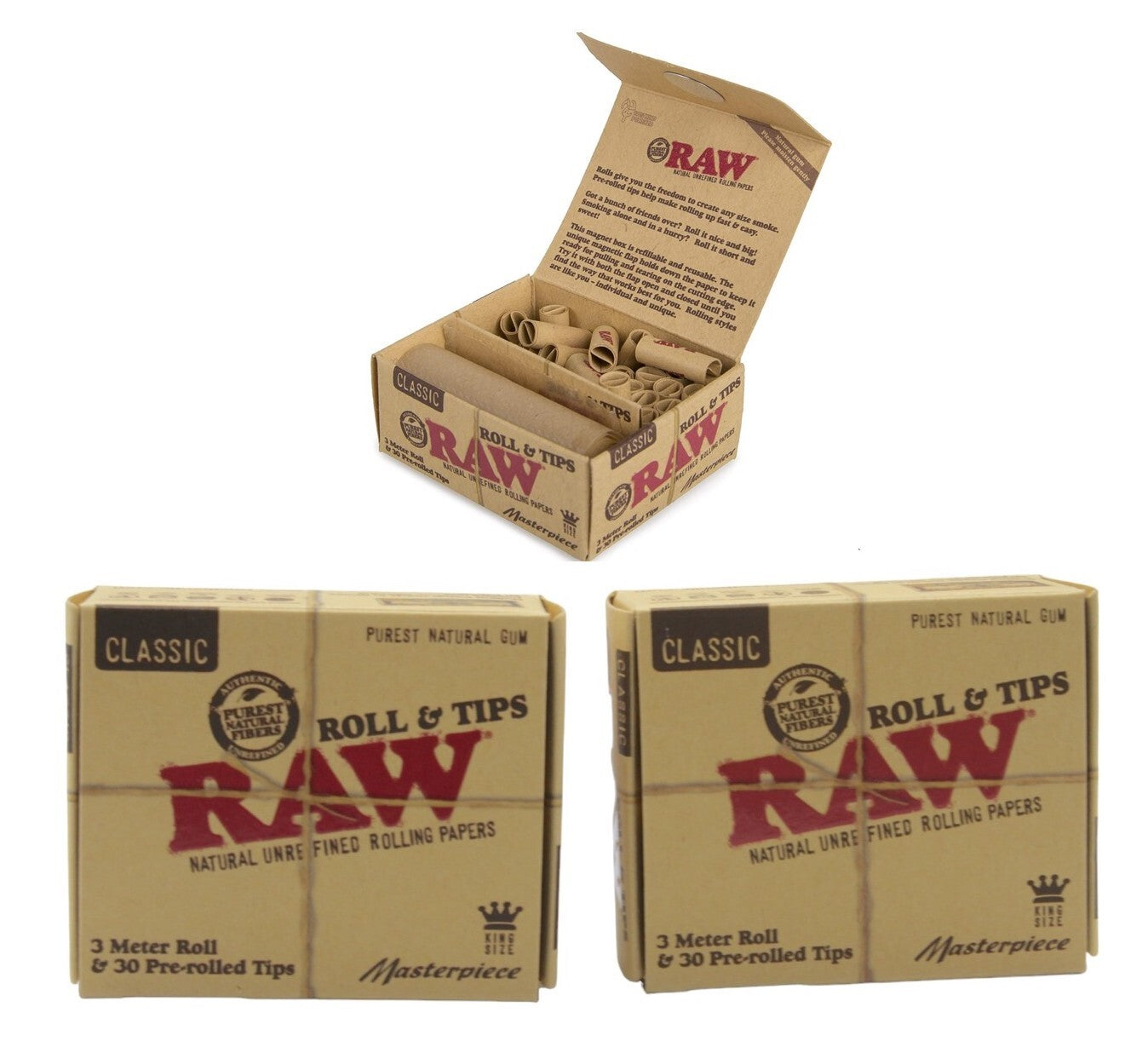 RAW Kingsize Slim 3 Meter Roll with 30 Tips - 2 Pack