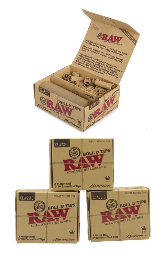 RAW Kingsize Slim 3 Meter Roll with 30 Tips - 3 Pack