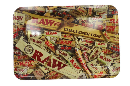 Raw Metal Rolling Tray - Mixed Design Mini (18x12cm)