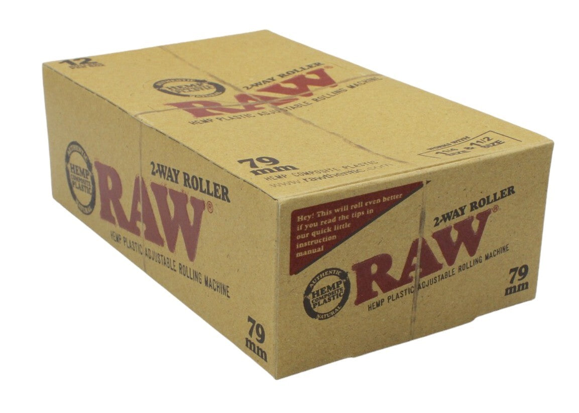 Box of 12 RAW Hemp Eco Plastic Tobacco Machines 79mm 2-Way Roller