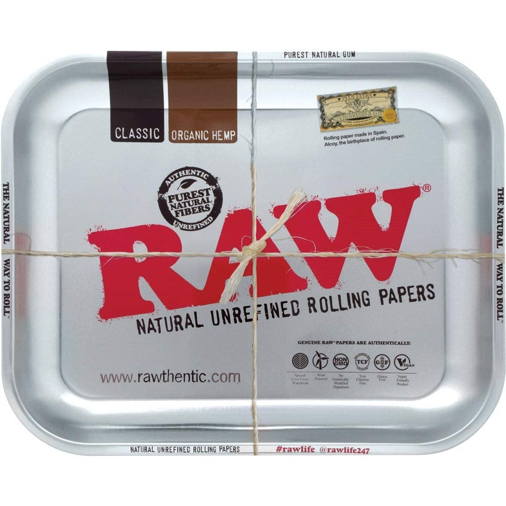 Large Raw Metal Rolling Tray - Silver (34x27.5cm)