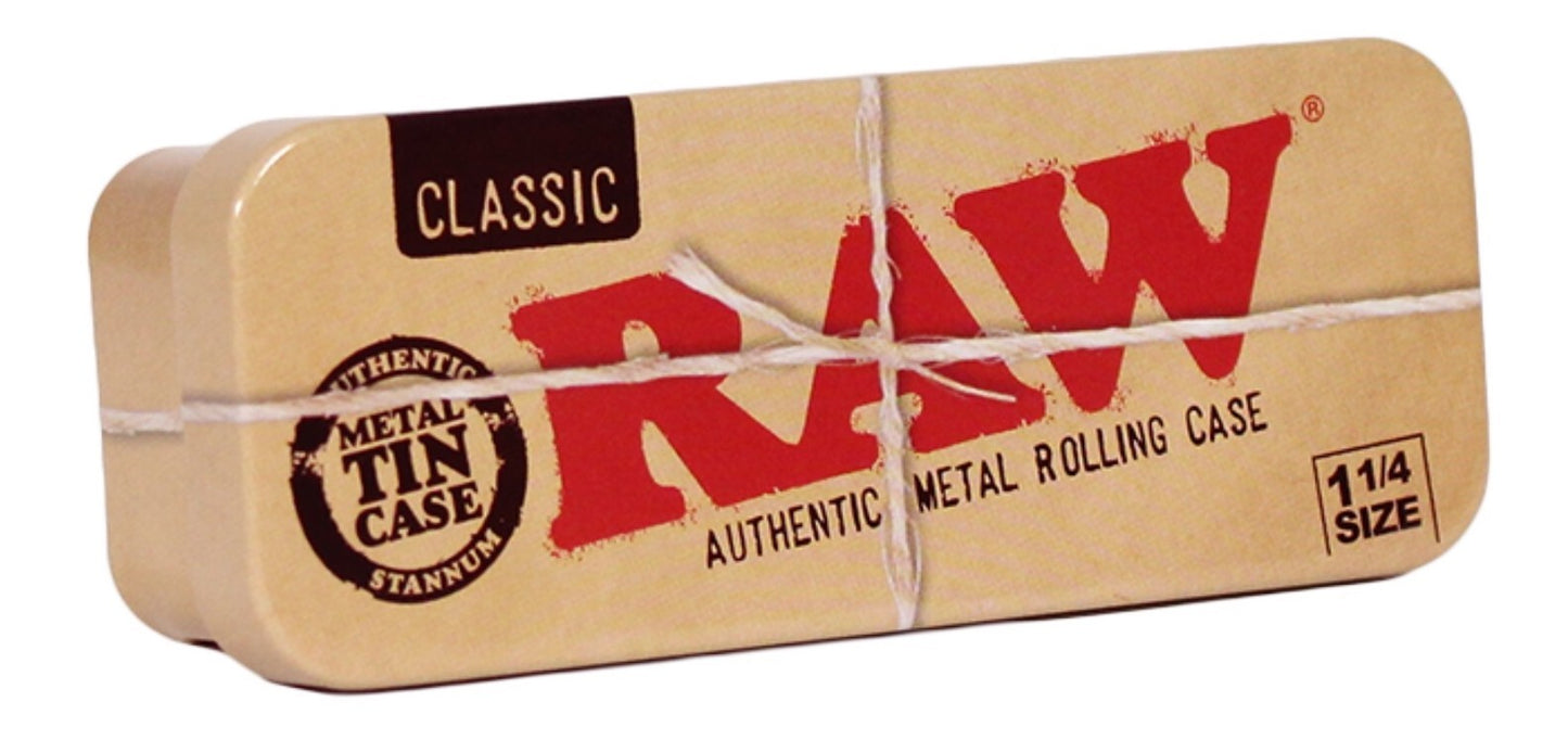 RAW 1 1/4 Metal Tin Case + FREE Organic Hemp Paper with Tips