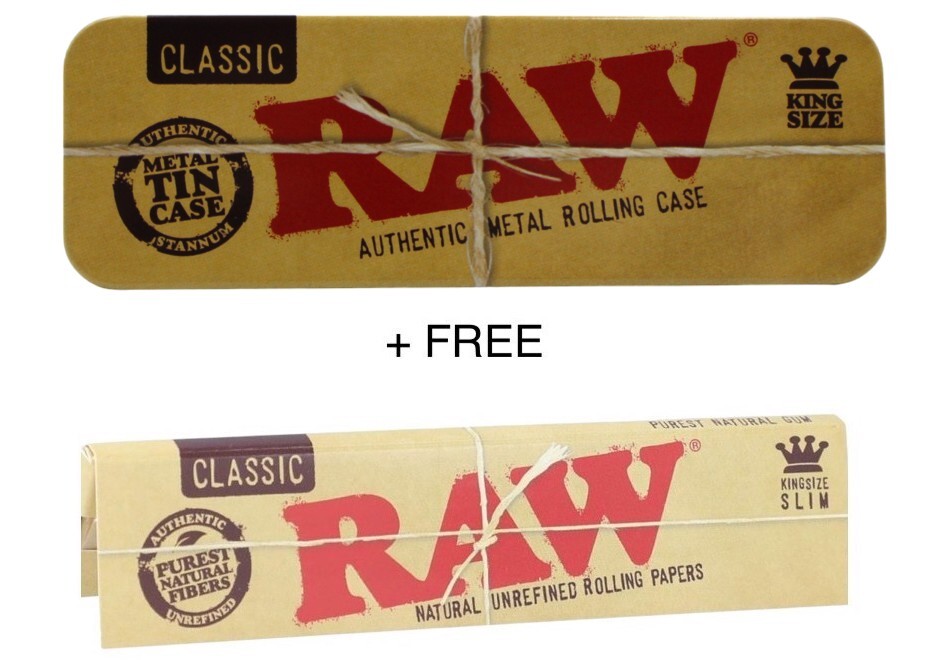 RAW King Size Metal Tin Case + FREE Slim Classic Paper (32 Leaves)