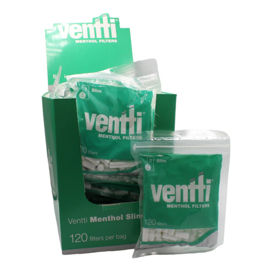 Box of 25 Ventti Menthol Slim Green 120 Filter Tip Bags (3,000 Tips)