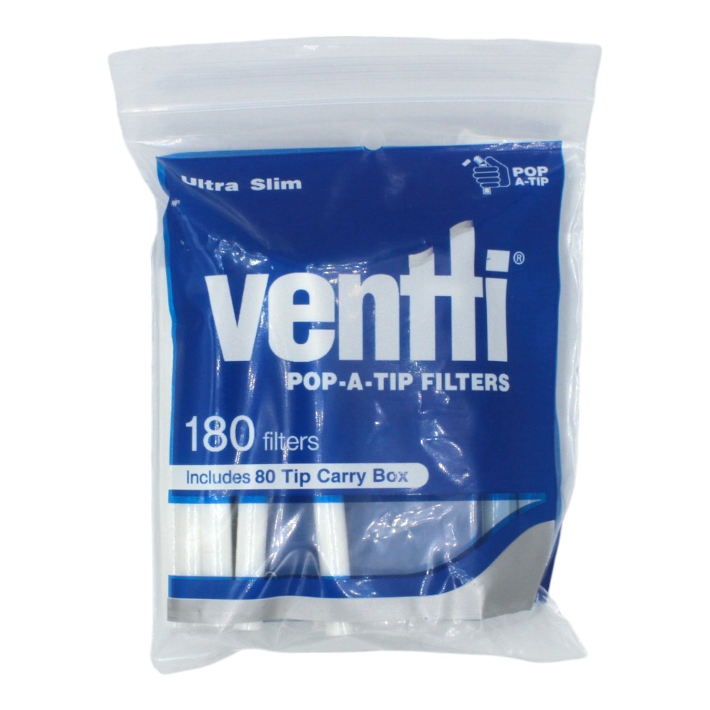 Box of 12 Ventti Pop A Tip Ultra Slim Blue Filters with Carry Box